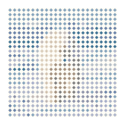 diamond-drill chart preview of a polar bear walking across pale arctic snow with a simplified color palette.