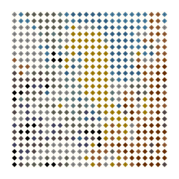 diamond-drill chart preview of a yellow seahorse clinging to coral in clear tropical water with a simplified color palette.