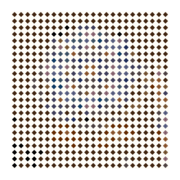 diamond-drill chart preview of a circular jewel-toned stained-glass window in an old chapel with a simplified color palette.