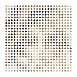 diamond-drill chart preview of an ornate hand-painted Venetian carnival mask on neutral fabric with a simplified color palette.