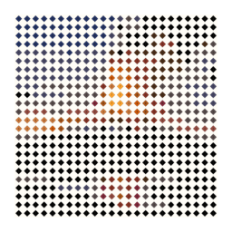 diamond-drill chart preview of an orange volcanic eruption against a dark evening sky with a simplified color palette.