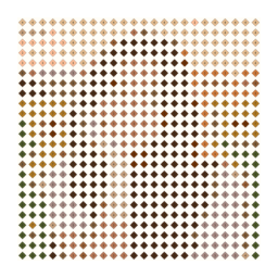 diamond-drill chart preview of a young woman in a natural outdoor portrait with a simplified color palette.