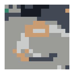 pixel-grid preview of a white ceramic cappuccino cup with crema with a simplified color palette.