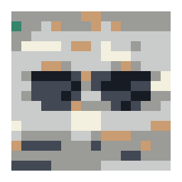 pixel-grid preview of a pair of tortoiseshell sunglasses on cream linen with a simplified color palette.
