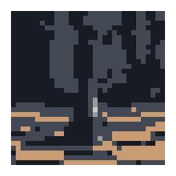 editable pixel-art conversion preview of a dark wooden chess king standing on a chessboard with a simplified color palette.