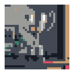 editable pixel-art conversion preview of a polished silver cup trophy on a shelf with a simplified color palette.