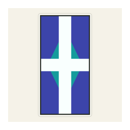 Blue Minecraft banner with a cyan diamond and white cross.