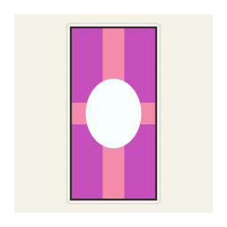 Magenta Minecraft banner with a pink cross and white disk.