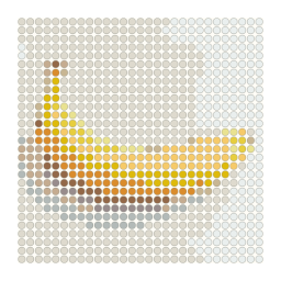 Perler bead-pattern preview preview of one ripe yellow banana on a plain light tabletop with a simplified color palette.