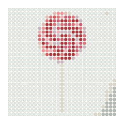 Perler bead-pattern preview preview of a red-and-white spiral lollipop on a white stick with a simplified color palette.