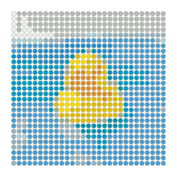 Perler bead-pattern preview preview of a yellow rubber duck floating in a blue bathtub with a simplified color palette.