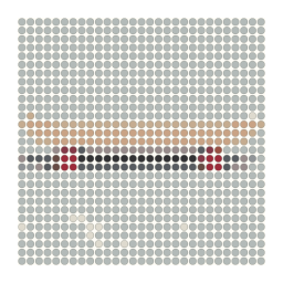 Perler bead-pattern preview preview of a wooden skateboard photographed side-on on concrete with a simplified color palette.