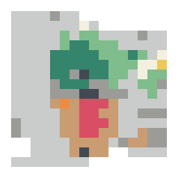 pixel-art grid preview of a jade succulent in a terracotta pot with a simplified color palette.